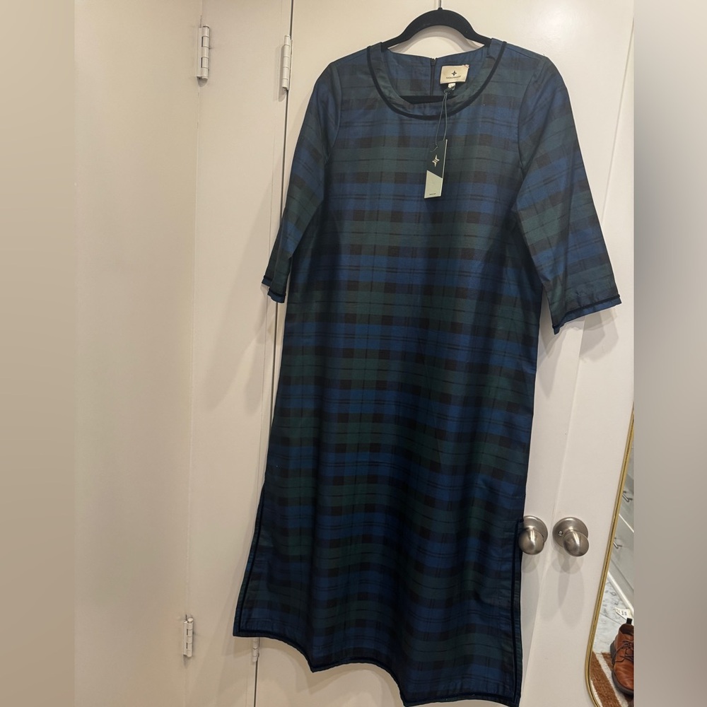 Tuckernuck Navy and Forest Plaid Long Sleeve Dress